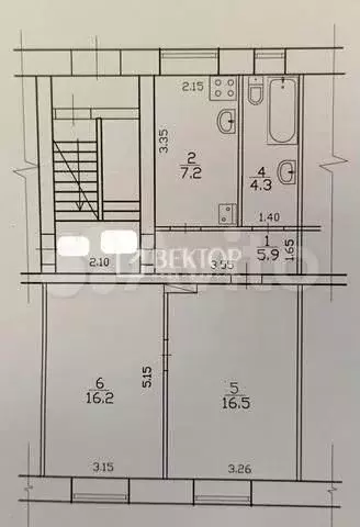 2-к. квартира, 50,1 м, 1/2 эт. - Фото 0