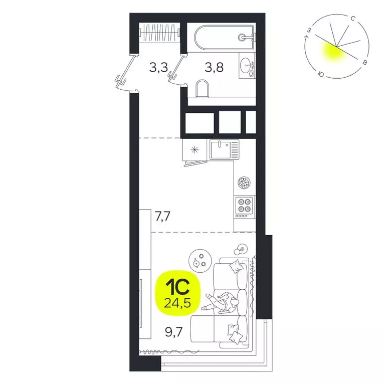 Квартира-студия: Екатеринбург, улица Титова, 19Б (24.5 м) - Фото 0