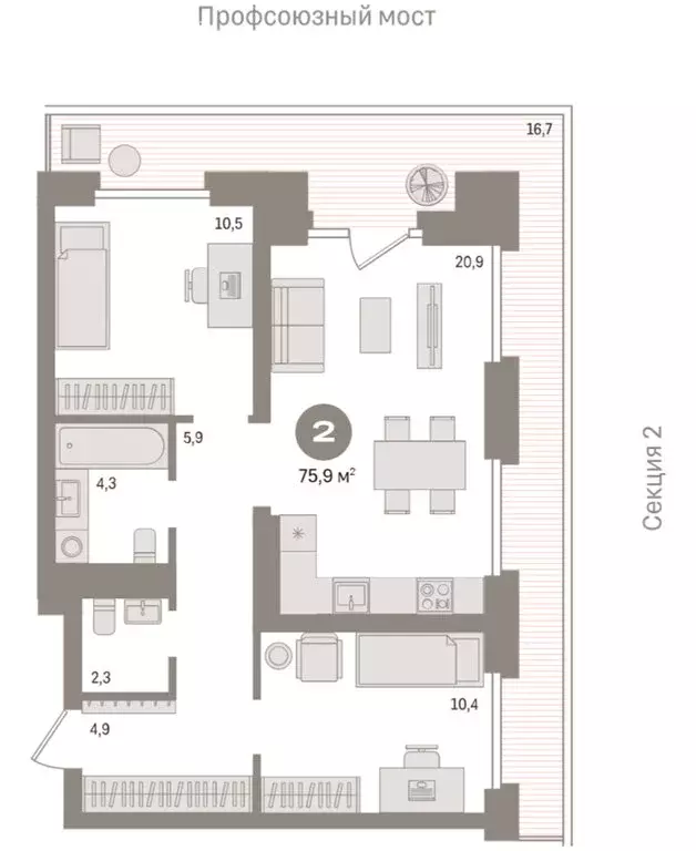 3-комнатная квартира: Тюмень, Причальная улица, 9 (75.9 м) - Фото 2