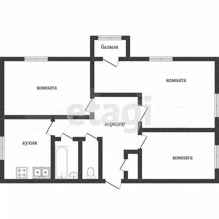 2-к. квартира, 55,7 м, 3/3 эт. - Фото 0