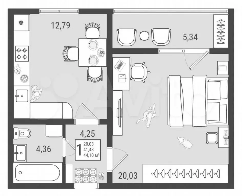 1-к. квартира, 40м, 2/9эт. - Фото 0