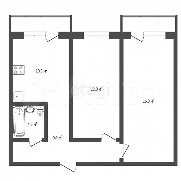 2-к. квартира, 47,5 м, 4/5 эт. - Фото 0
