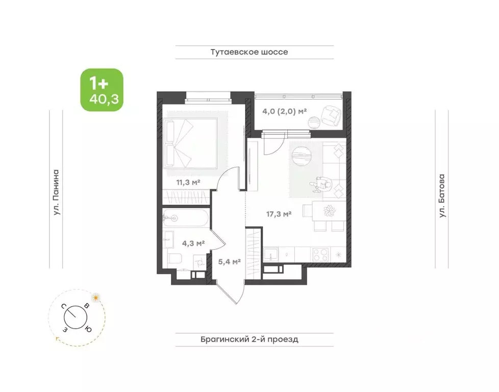 1-к кв. Ярославская область, Ярославль Тутаевское ш., 93Б (40.3 м) - Фото 1