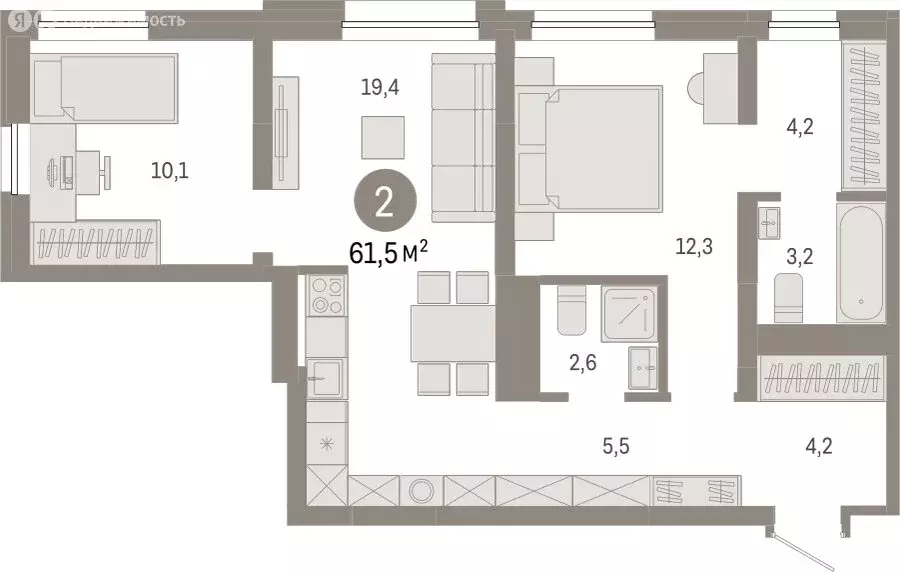 2-комнатная квартира: Екатеринбург, улица Войкова, 15 (61.53 м) - Фото 0