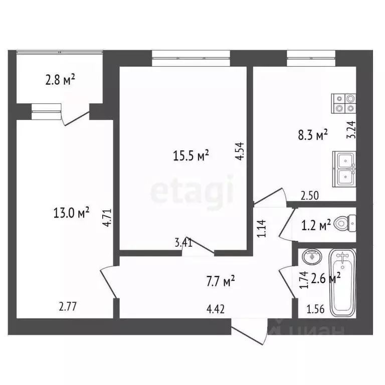 2-к кв. Самарская область, Самара просп. Карла Маркса, 360 (48.3 м) - Фото 1
