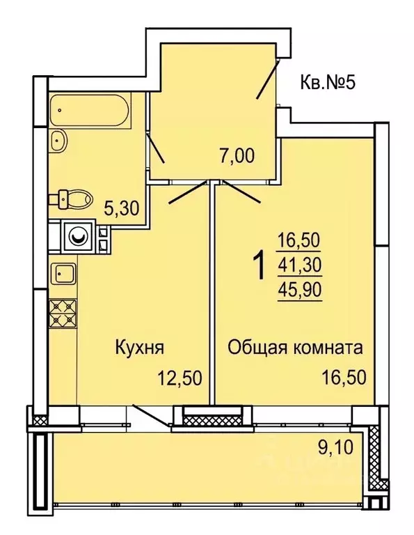 1-к кв. Тульская область, Тула ул. Седова, 20Д/1 (45.9 м) - Фото 0