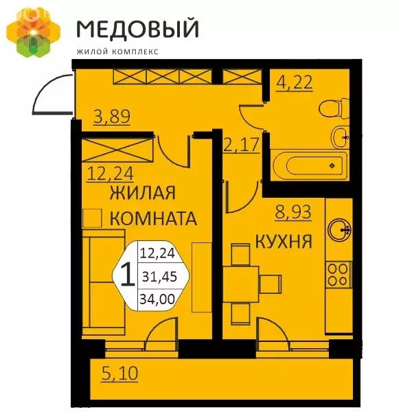 1-комнатная квартира: деревня Кондратово, улица Г.Н. Нифантова, 4А ... - Фото 0