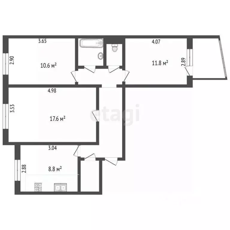 3-к кв. Вологодская область, Вологда Дальняя ул., 20 (65.0 м) - Фото 2