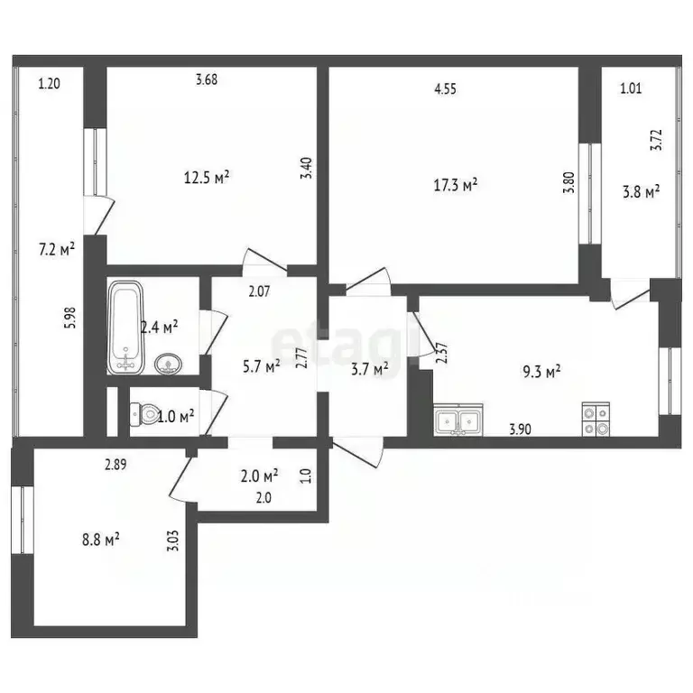 3-к кв. Севастополь ул. Астана Кесаева, 5/8 (73.7 м) - Фото 2