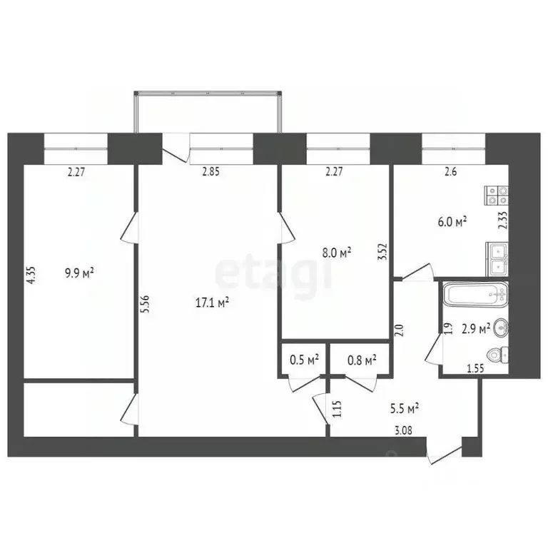 3-к кв. Кемеровская область, Кемерово ул. Шорникова, 13 (53.1 м) - Фото 1