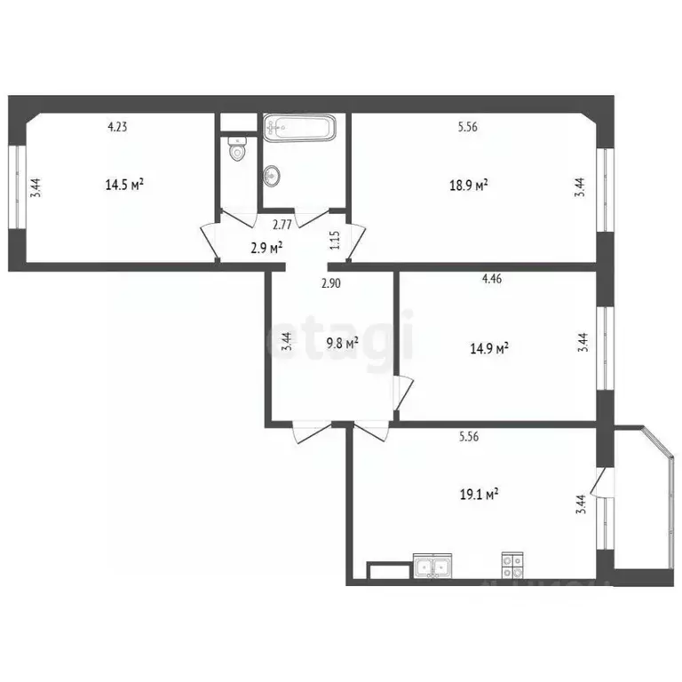 3-к кв. Тюменская область, Тюмень ул. Павла Шарова, 5 (86.0 м) - Фото 2