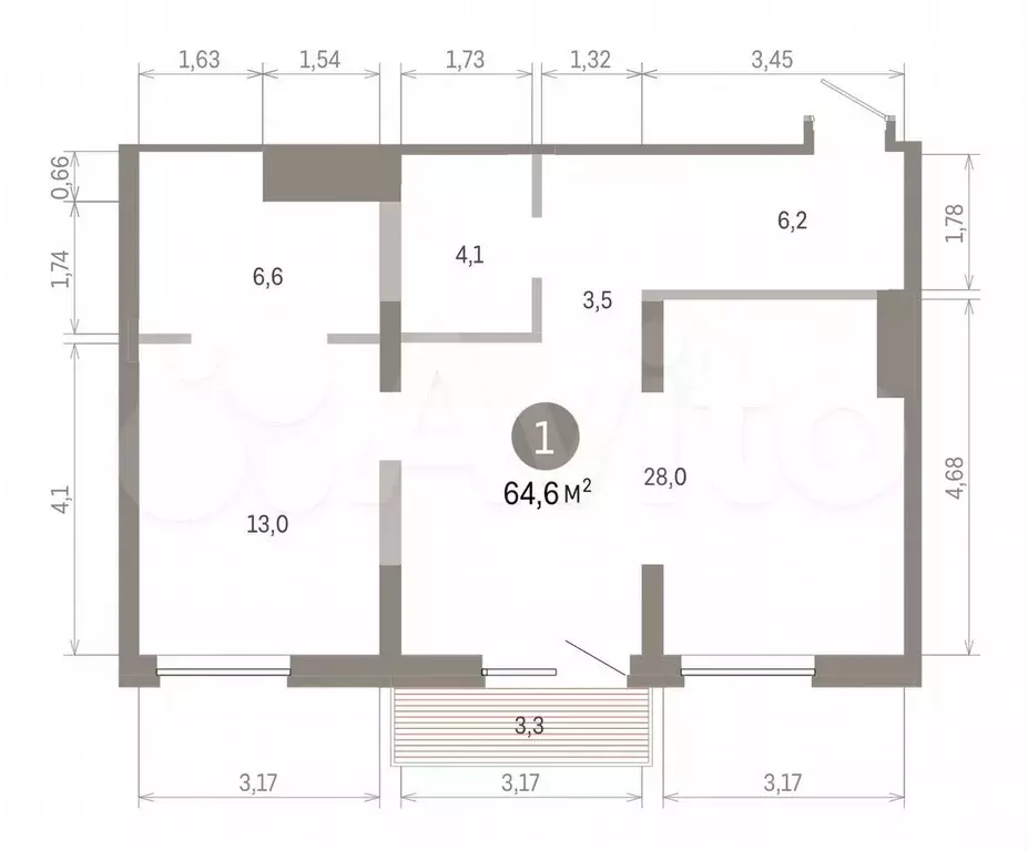 2-к. квартира, 64,6 м, 6/8 эт. - Фото 0