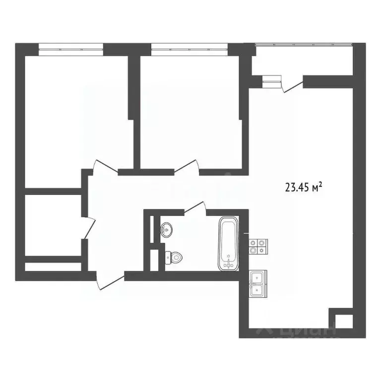 2-к кв. Тюменская область, Тюмень ДОК мкр, ул. Воронинская, 47 (64.7 ... - Фото 2