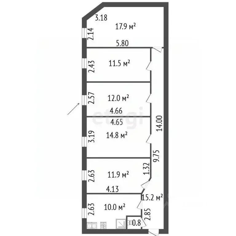 Комната Санкт-Петербург Зверинская ул., 36 (12.0 м) - Фото 1