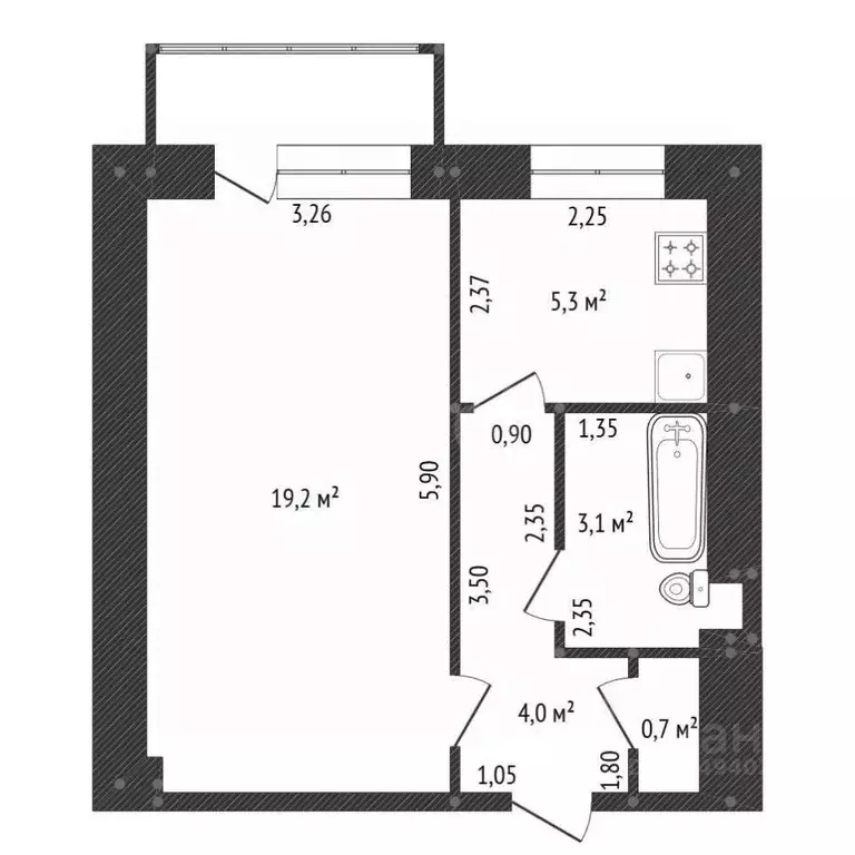 1-к кв. Башкортостан, Уфа ул. Машиностроителей, 4 (32.3 м) - Фото 2