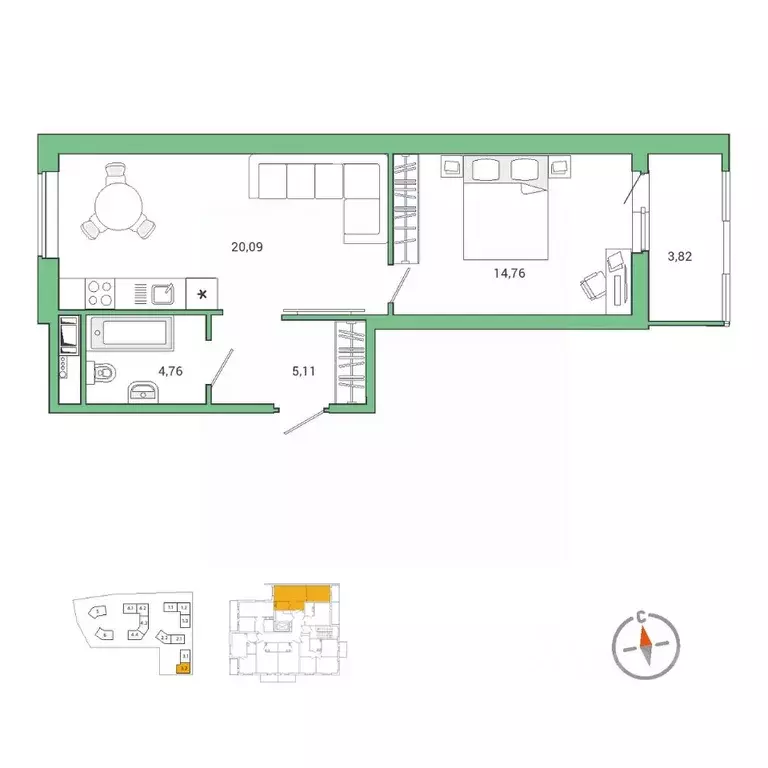 1-к кв. Ленинградская область, Всеволожский район, Заневское городское ... - Фото 1