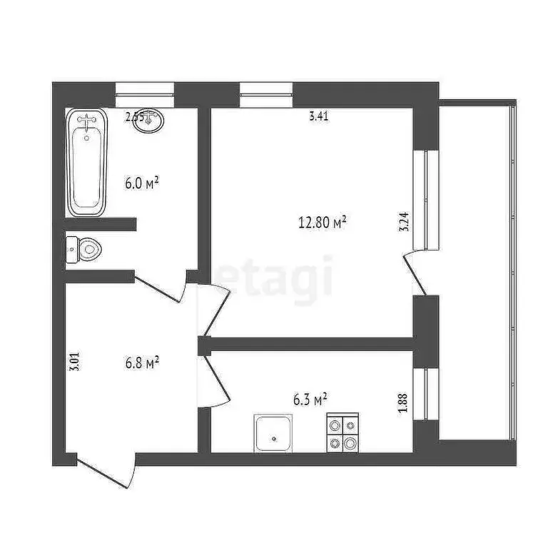 1-комнатная квартира: посёлок Майский, 36 (32 м) - Фото 1