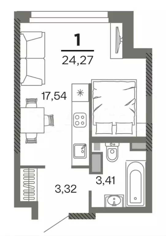 Квартира-студия, 24,3 м, 26/26 эт. - Фото 0