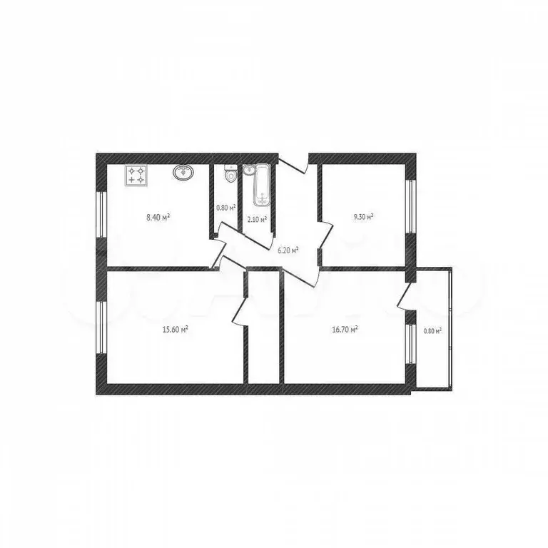 3-к. квартира, 61,1 м, 4/5 эт. - Фото 0