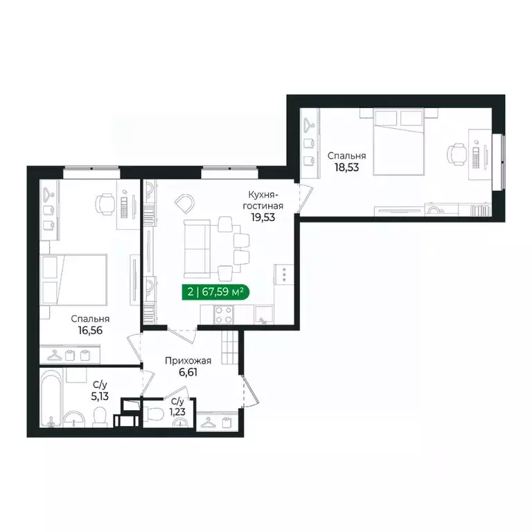 2-к кв. Ленинградская область, Сертолово Всеволожский район, ... - Фото 1