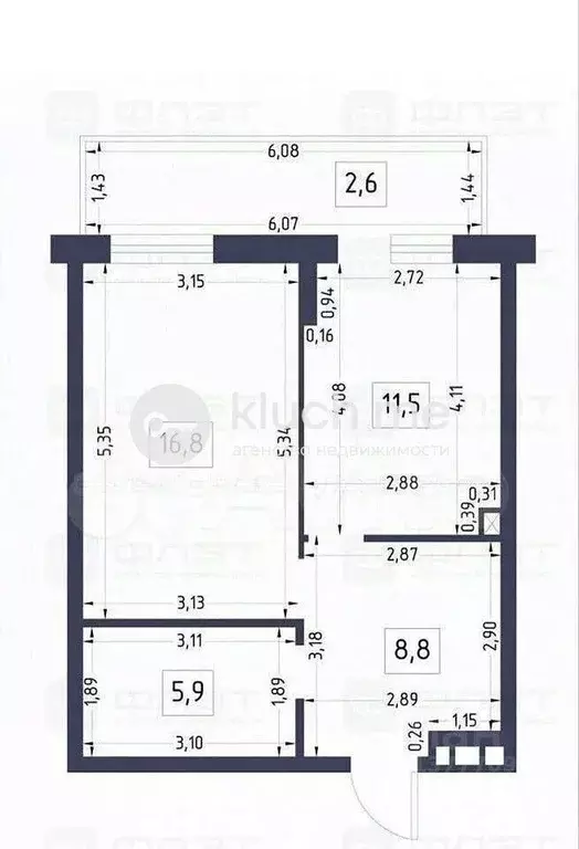 1-к кв. Татарстан, Казань ул. Аметьевская магистраль, 16к1 (44.7 м) - Фото 2