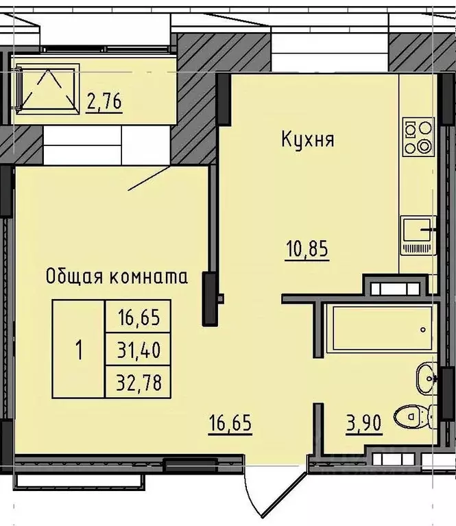 1-к кв. Саха (Якутия), Якутск 37-й кв-л,  (32.78 м) - Фото 0