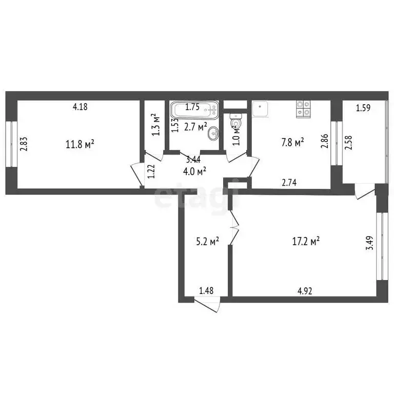 2-комнатная квартира: микрорайон Чкаловск, улица Жиленкова, 14 (51 м) - Фото 1
