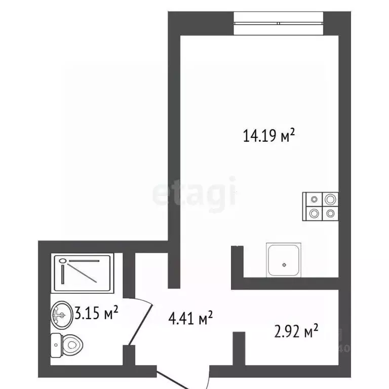 Студия Тюменская область, Тюмень ул. Новоселов, 105 (25.0 м) - Фото 1
