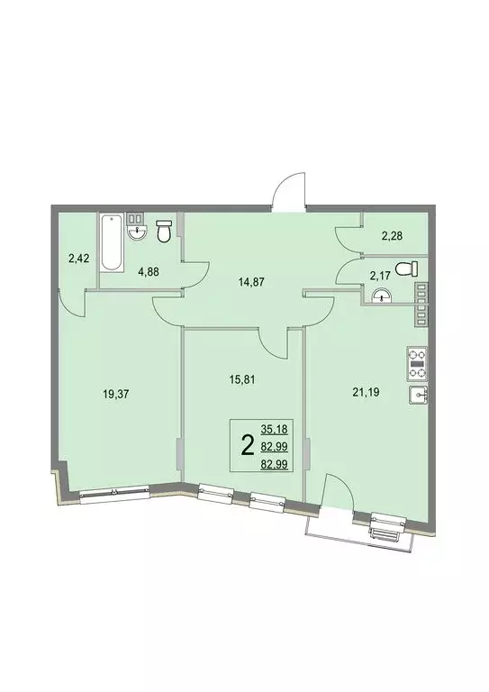 2-комнатная квартира: деревня Крюково, Высокая улица, 1 (82.9 м) - Фото 0