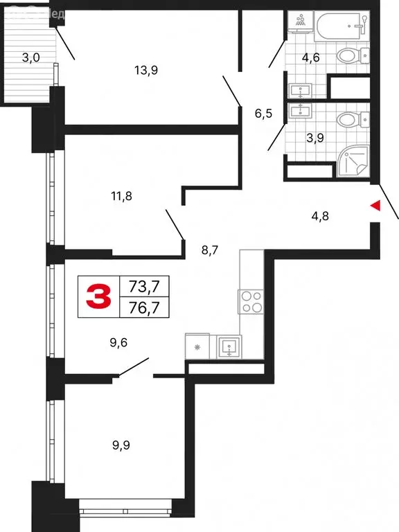 3-комнатная квартира: Москва, ЖК Бестселлер (76.7 м) - Фото 1