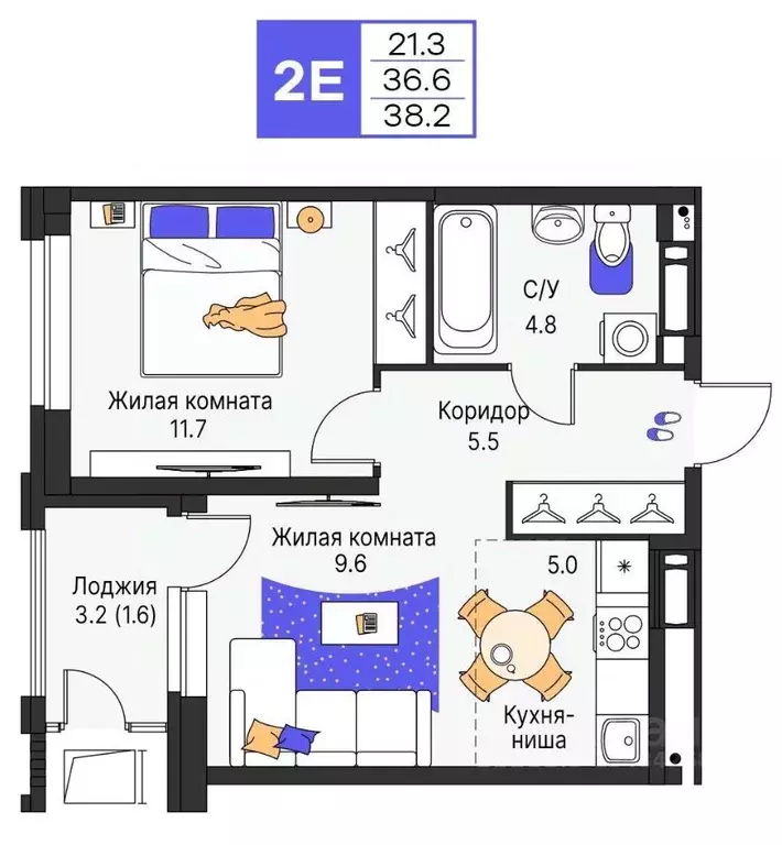2-к кв. Пермский край, Пермь ул. Карла Модераха, 7 (38.2 м) - Фото 1
