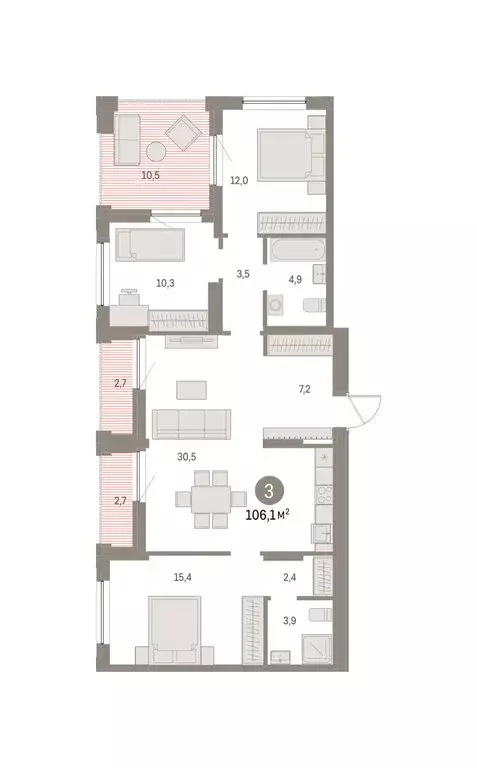 3-комнатная квартира: Екатеринбург, улица Гастелло, 18 (106.13 м) - Фото 2