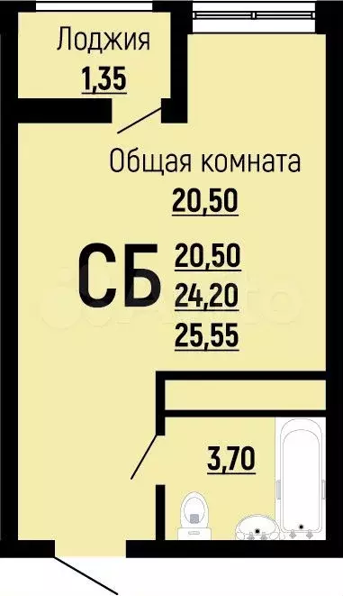 Квартира-студия, 25,6 м, 20/24 эт. - Фото 0