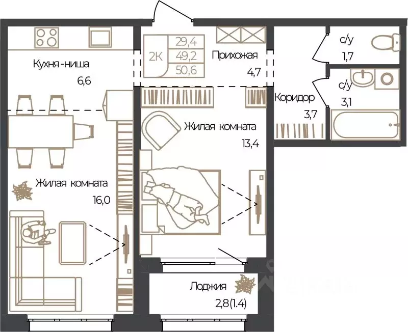 2-к кв. Алтай, Майминский район, с. Майма, Алгаир-2 кв-л  (50.6 м) - Фото 1