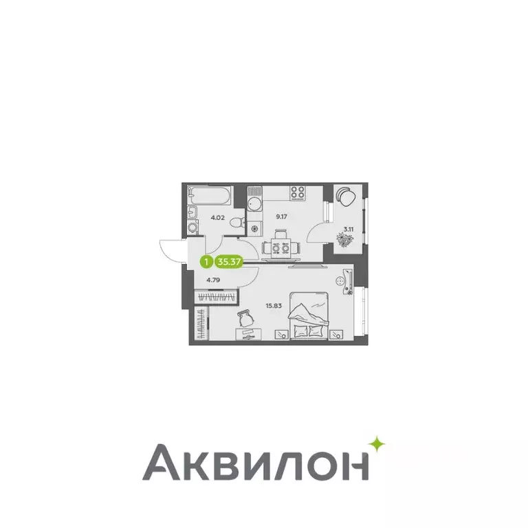 1-к кв. Архангельская область, Архангельск АКвартал жилой комплекс ... - Фото 0