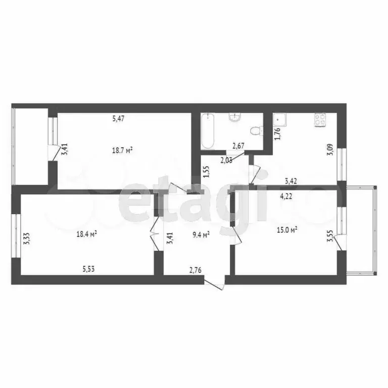3-к. квартира, 78,1 м, 4/5 эт. - Фото 0