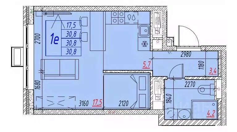 1-к кв. Астраханская область, Астрахань ул. Бэра, 29 (30.8 м) - Фото 1