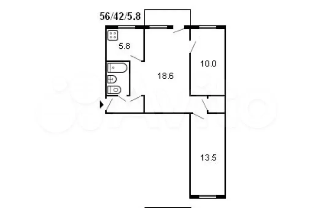 3-к. квартира, 56 м, 3/5 эт. - Фото 0