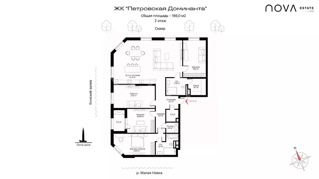 5-к кв. Санкт-Петербург проезд Петровская коса, 6к1 (186.0 м) - Фото 2