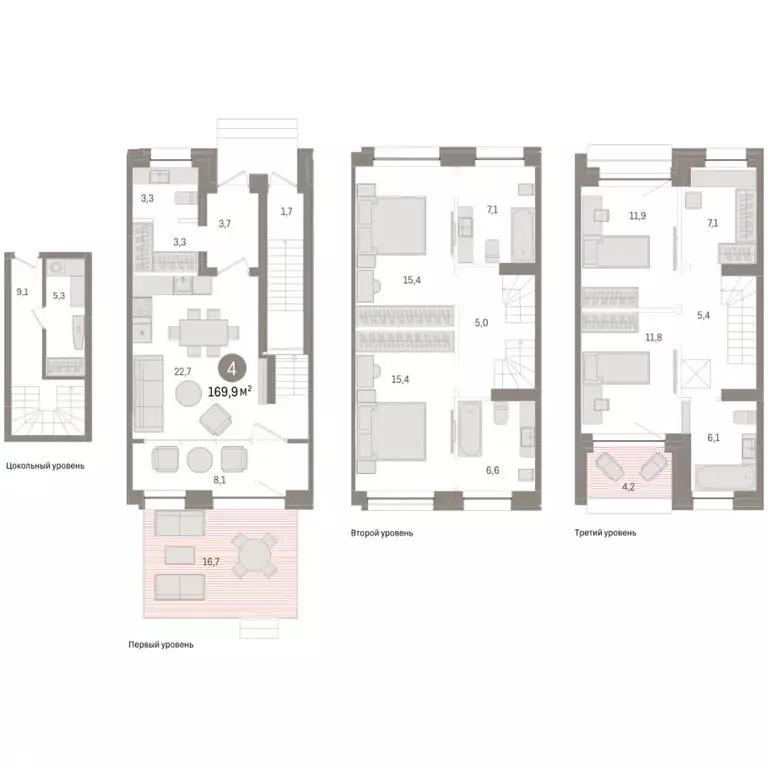 4-комнатная квартира: Тюмень, улица Муравленко, 9к1 (169.86 м) - Фото 2