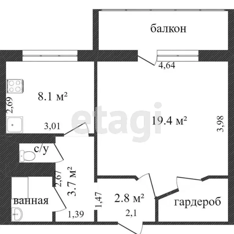 1-к кв. Ханты-Мансийский АО, Сургут Игоря Киртбая ул., 19/2 (40.4 м) - Фото 1