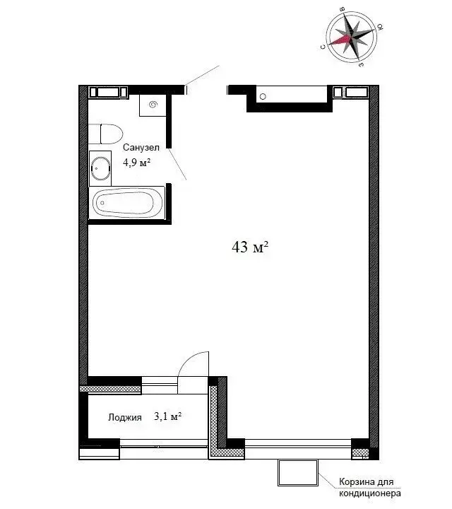 Квартира-студия: посёлок Новый, Молодёжная улица, 7к1 (43 м) - Фото 1