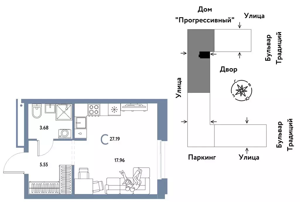 Квартира-студия: Тюмень, улица Восстания (27.19 м) - Фото 0