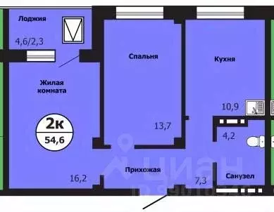 2-к кв. Красноярский край, Красноярск ул. Лесников, 51Б (54.7 м) - Фото 0