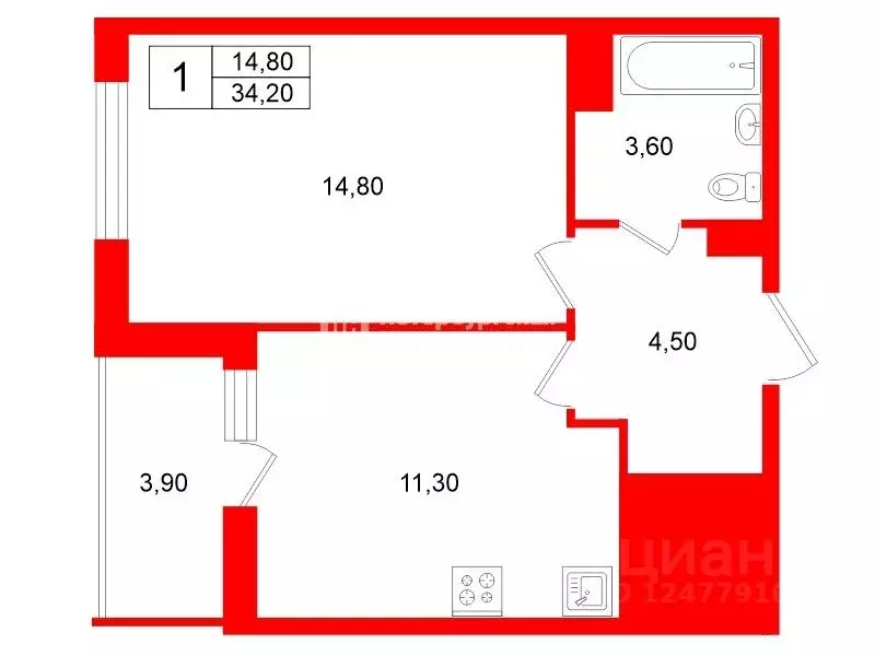 1-к кв. Санкт-Петербург Светлановский просп., 8 (34.2 м) - Фото 2