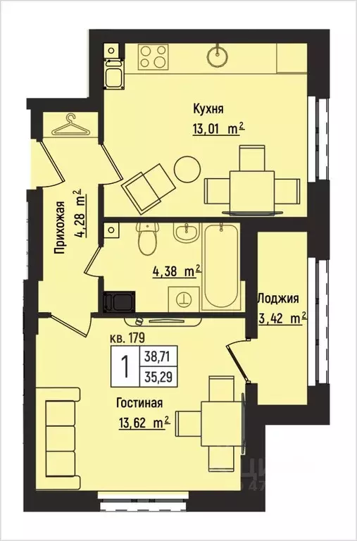 1-к кв. Нижегородская область, Нижний Новгород Литературная ул., 5 ... - Фото 1
