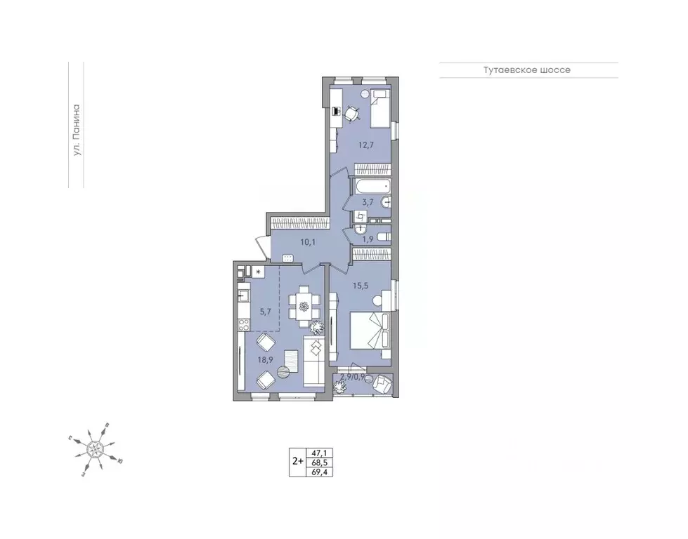 3-к кв. Ярославская область, Ярославль Тутаевское ш., 93Б (69.4 м) - Фото 1