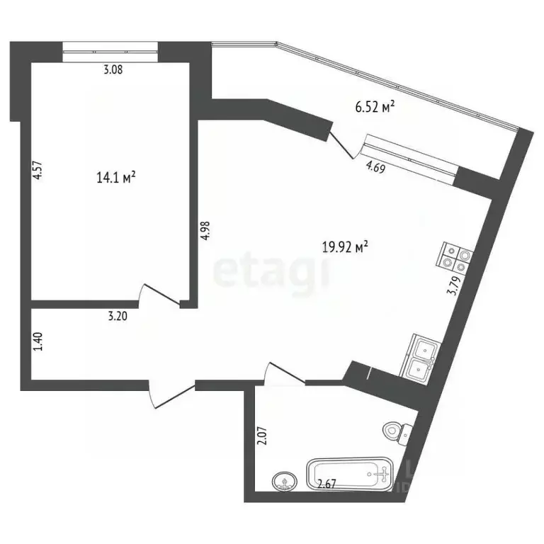 1-к кв. Тюменская область, Тюмень ул. Новоселов, 113 (46.9 м) - Фото 2