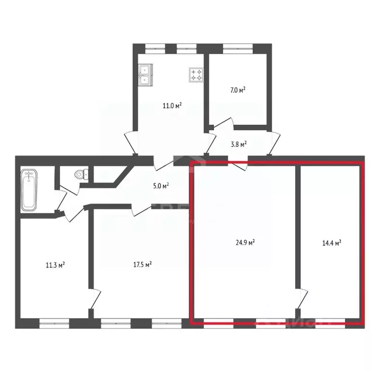 4-к кв. Санкт-Петербург ул. Егорова, 16 (97.7 м) - Фото 2