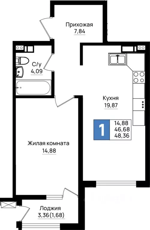 1-к кв. Краснодарский край, Новороссийск Шоссейная ул. (48.36 м) - Фото 0